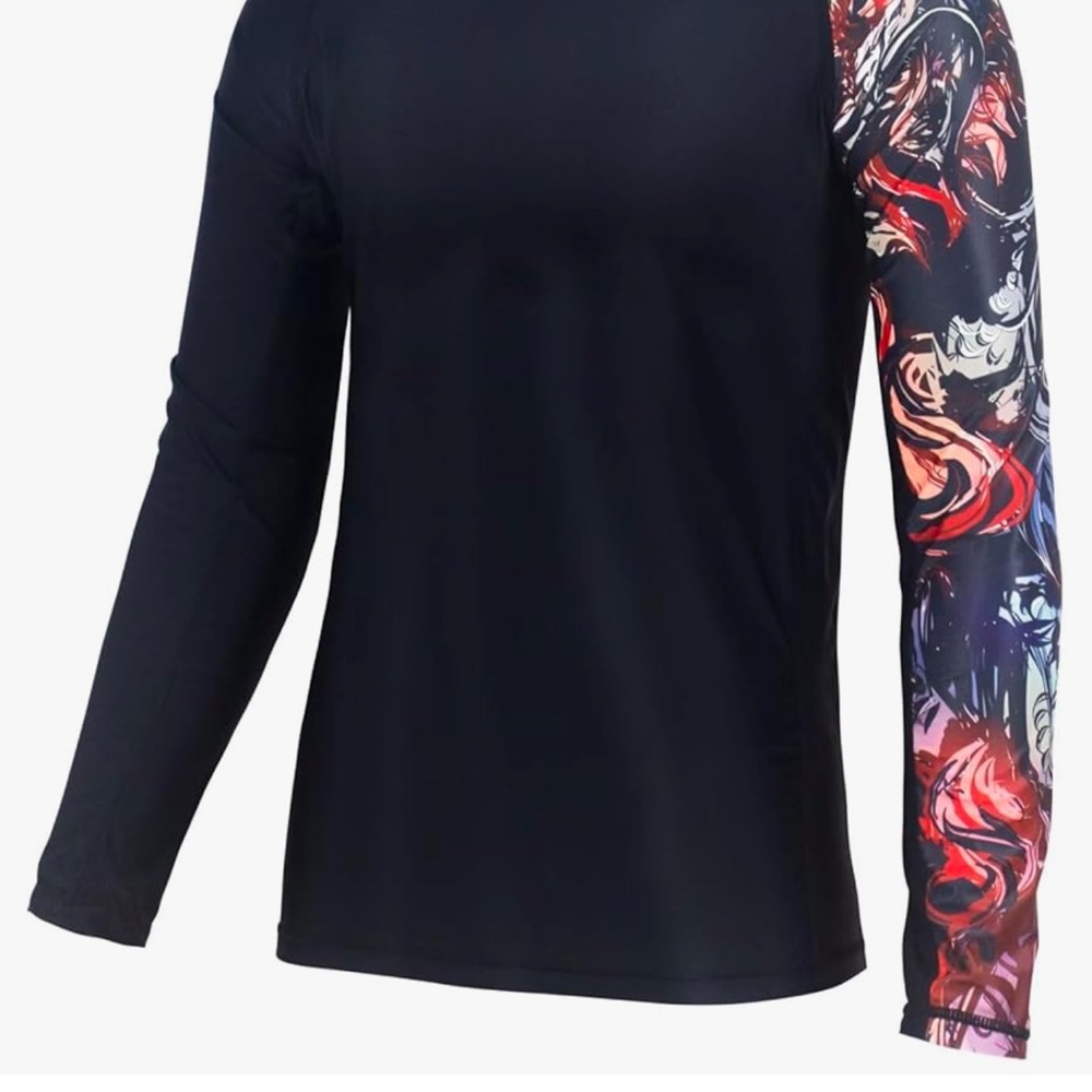 Long Sleeve Athletic Top with Artistic Print Sleeve Design
